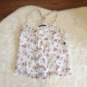 NWT Abercrombie and Fitch white pink flower tank.